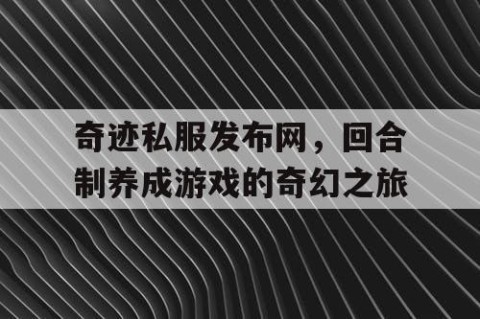 奇迹私服发布网，回合制养成游戏的奇幻之旅