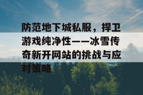 防范地下城私服，捍卫游戏纯净性——冰雪传奇新开网站的挑战与应对策略