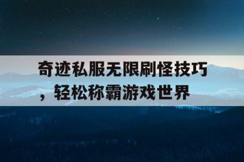 奇迹私服无限刷怪技巧，轻松称霸游戏世界