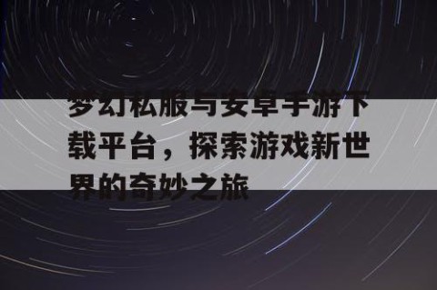 梦幻私服与安卓手游下载平台，探索游戏新世界的奇妙之旅