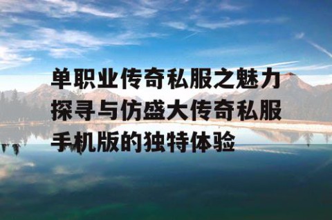 单职业传奇私服之魅力探寻与仿盛大传奇私服手机版的独特体验