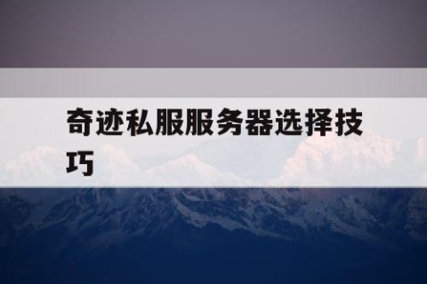 奇迹私服服务器选择技巧