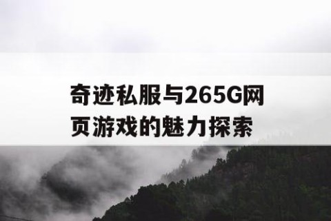 奇迹私服与265G网页游戏的魅力探索