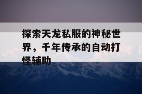 探索天龙私服的神秘世界，千年传承的自动打怪辅助