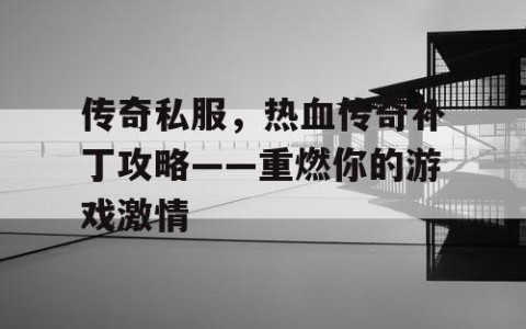 传奇私服,热血传奇补丁攻略——重燃你的游戏激情