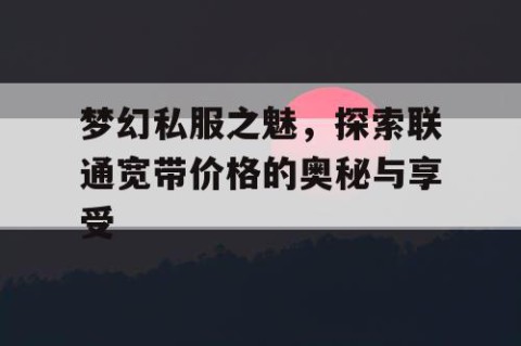 梦幻私服之魅，探索联通宽带价格的奥秘与享受