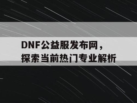 DNF公益服发布网，探索当前热门专业解析