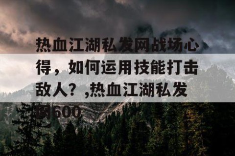 热血江湖私发网战场心得，如何运用技能打击敌人？,热血江湖私发网600