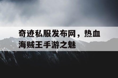奇迹私服发布网，热血海贼王手游之魅
