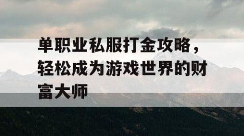 单职业私服打金攻略，轻松成为游戏世界的财富大师