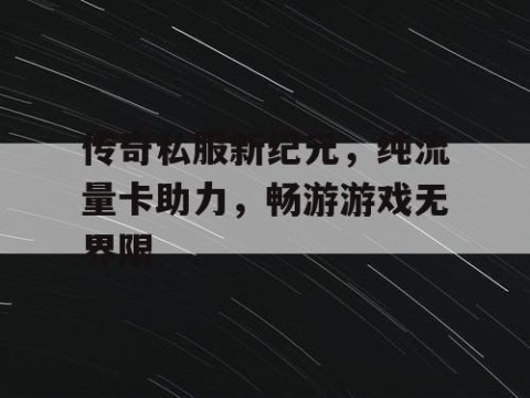 传奇私服新纪元，纯流量卡助力，畅游游戏无界限