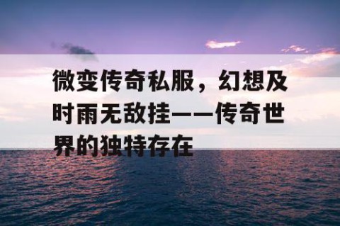 微变传奇私服，幻想及时雨无敌挂——传奇世界的独特存在