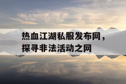 热血江湖私服发布网，探寻非法活动之网