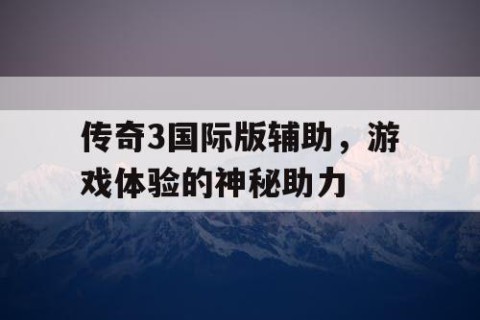 传奇3国际版辅助，游戏体验的神秘助力