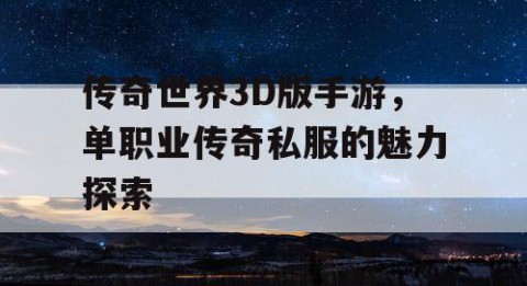 传奇世界3D版手游,单职业传奇私服的魅力探索