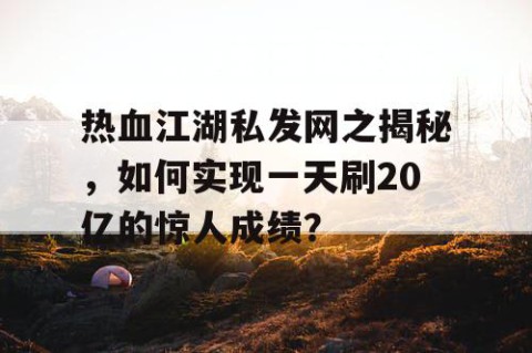 热血江湖私发网之揭秘，如何实现一天刷20亿的惊人成绩？