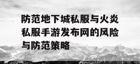 防范地下城私服与火炎私服手游发布网的风险与防范策略