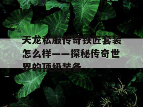 天龙私服传奇铁匠套装怎么样——探秘传奇世界的顶级装备