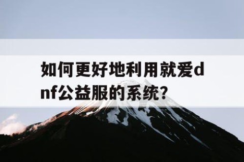 如何更好地利用就爱dnf公益服的系统？