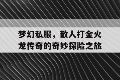 梦幻私服，散人打金火龙传奇的奇妙探险之旅