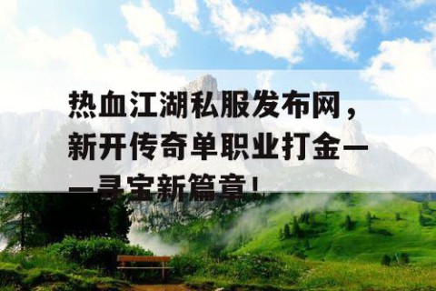 热血江湖私服发布网，新开传奇单职业打金——寻宝新篇章！