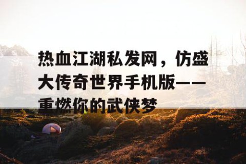 热血江湖私发网，仿盛大传奇世界手机版——重燃你的武侠梦