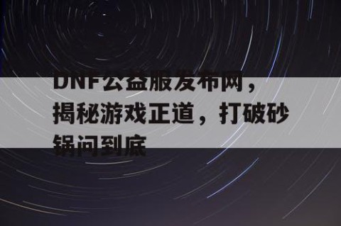 DNF公益服发布网，揭秘游戏正道，打破砂锅问到底