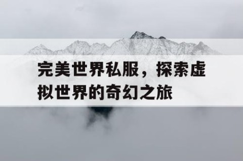 完美世界私服，探索虚拟世界的奇幻之旅