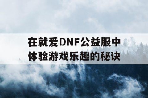 在就爱DNF公益服中体验游戏乐趣的秘诀