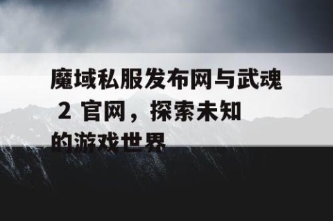 魔域私服发布网与武魂 2 官网，探索未知的游戏世界
