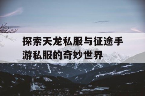 探索天龙私服与征途手游私服的奇妙世界