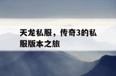 天龙私服，传奇3的私服版本之旅