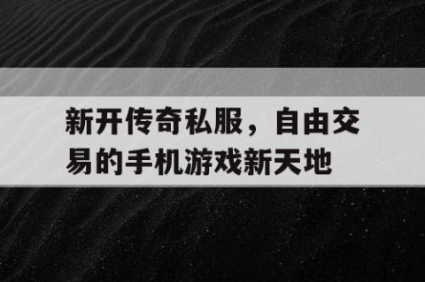 新开传奇私服，自由交易的手机游戏新天地