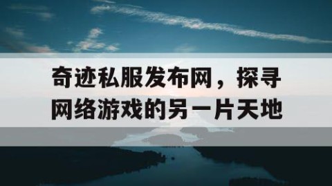 奇迹私服发布网，探寻网络游戏的另一片天地
