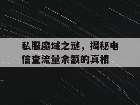 私服魔域之谜，揭秘电信查流量余额的真相