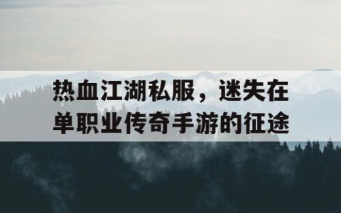 热血江湖私服，迷失在单职业传奇手游的征途