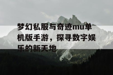梦幻私服与奇迹mu单机版手游，探寻数字娱乐的新天地