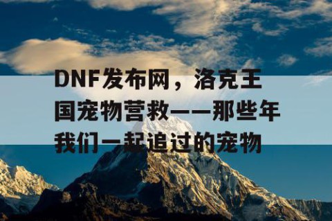 DNF发布网，洛克王国宠物营救——那些年我们一起追过的宠物