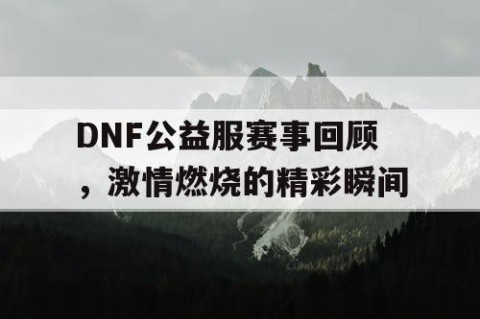 DNF公益服赛事回顾，激情燃烧的精彩瞬间