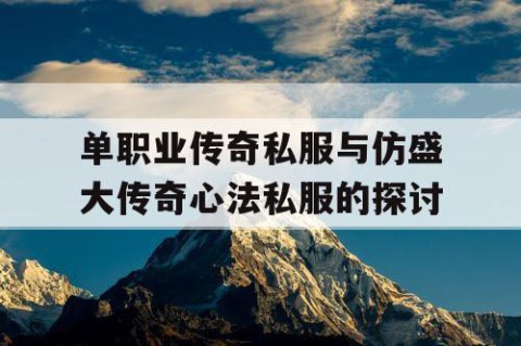 单职业传奇私服与仿盛大传奇心法私服的探讨