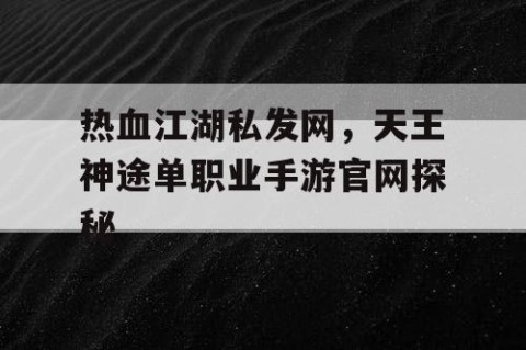 热血江湖私发网，天王神途单职业手游官网探秘