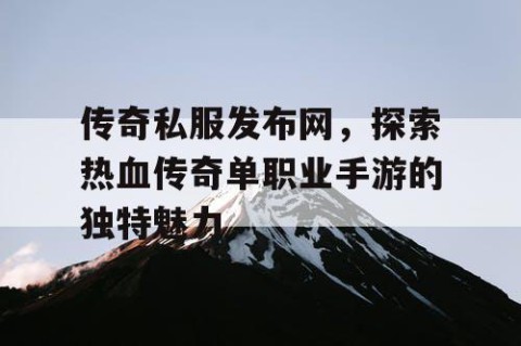 传奇私服发布网，探索热血传奇单职业手游的独特魅力