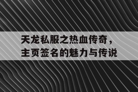 天龙私服之热血传奇，主页签名的魅力与传说