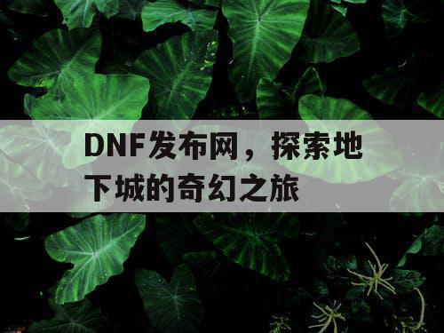 DNF发布网，探索地下城的奇幻之旅