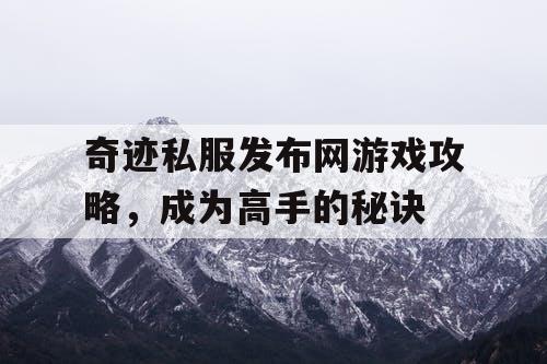 奇迹私服发布网游戏攻略，成为高手的秘诀