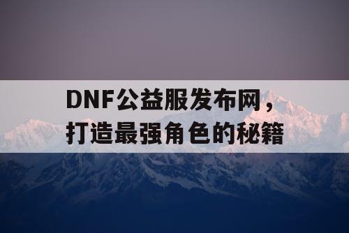 DNF公益服发布网，打造最强角色的秘籍