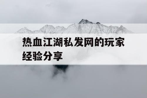 热血江湖私发网的玩家经验分享