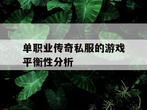 单职业传奇私服的游戏平衡性分析 单职业传奇私服的游戏平衡性分析