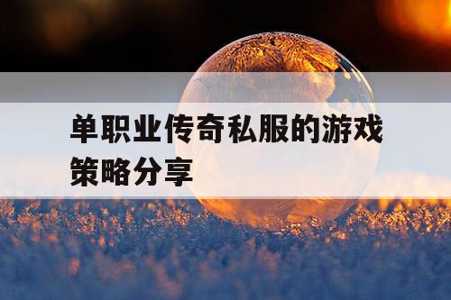 单职业传奇私服的游戏策略分享 单职业传奇私服的游戏策略分享