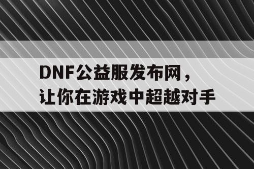 DNF公益服发布网，让你在游戏中超越对手